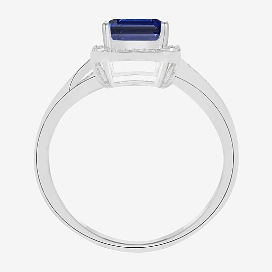 Yes Please! Womens Lab Created Blue Sapphire Sterling Silver Halo Side Stone Cocktail Ring