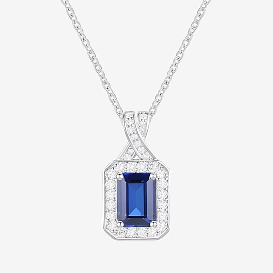 Yes Please! Womens Lab Created Blue Sapphire Sterling Silver 18 Inch Pendant Necklace