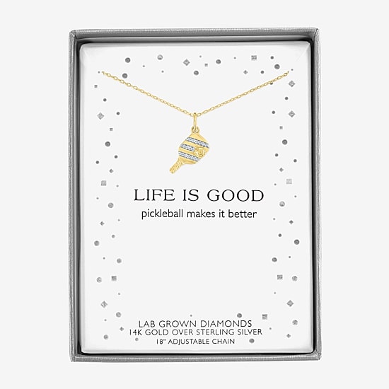 Diamond Accent (G-H Womens Diamond Accent Lab Grown White Diamond Accent 14K Gold Over Silver 16 Inch Pendant Necklace