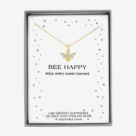 Diamond Accent (G-H Womens Diamond Accent Lab Grown White Diamond Accent 14K Gold Over Silver 16 Inch Pendant Necklace