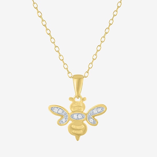 Diamond Accent (G-H Womens Diamond Accent Lab Grown White Diamond Accent 14K Gold Over Silver 16 Inch Pendant Necklace
