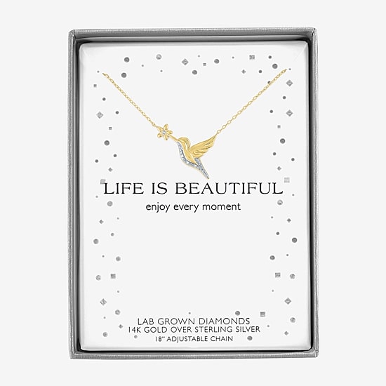 Diamond Accent (G-H Womens Diamond Accent Lab Grown White Diamond Accent 14K Gold Over Silver 16 Inch Pendant Necklace