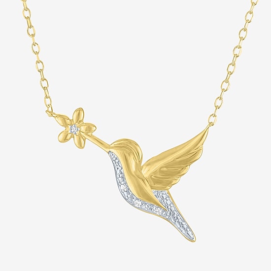 Diamond Accent (G-H Womens Diamond Accent Lab Grown White Diamond Accent 14K Gold Over Silver 16 Inch Pendant Necklace