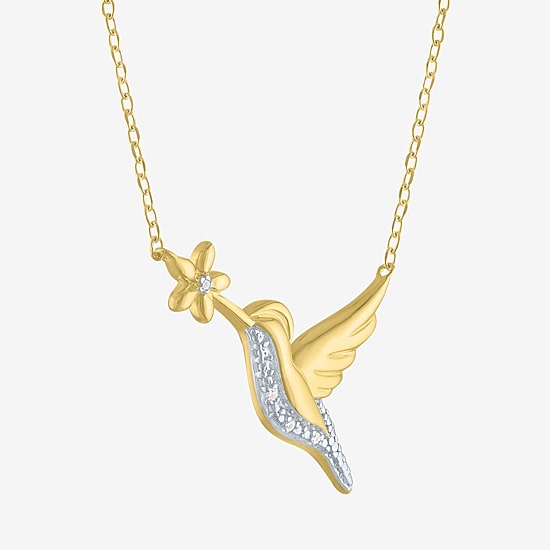 Diamond Accent (G-H Womens Diamond Accent Lab Grown White Diamond Accent 14K Gold Over Silver 16 Inch Pendant Necklace