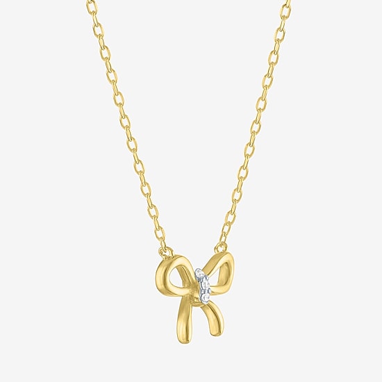 Diamond Addiction (G-H, Si2-I1), Bow Womens Diamond Accent Lab Grown White Diamond Accent 14K Gold Over Silver Bow 18 Inch Pendant Necklace