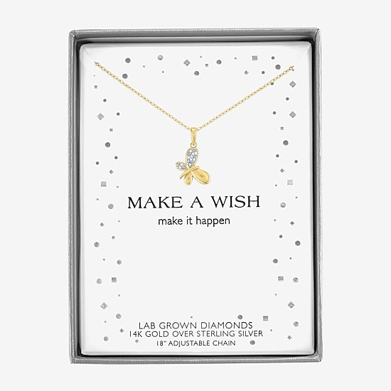 Diamond Addiction (G-H, Si2-I1), Butterfly Womens Diamond Accent Lab Grown White Diamond Accent 14K Gold Over Silver Butterfly 16 Inch Pendant Necklace