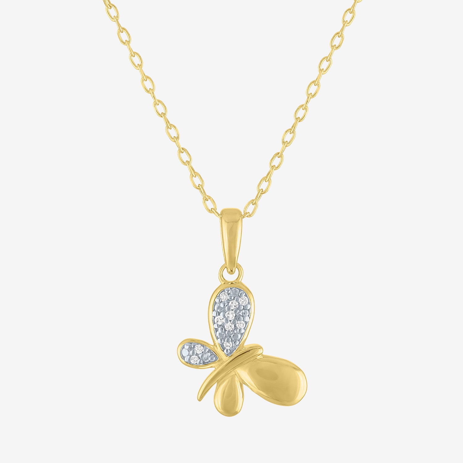 Diamond Addiction (G-H, Si2-I1), Butterfly Womens Diamond Accent Lab Grown White Diamond Accent 14K Gold Over Silver Butterfly 16 Inch Pendant Necklace