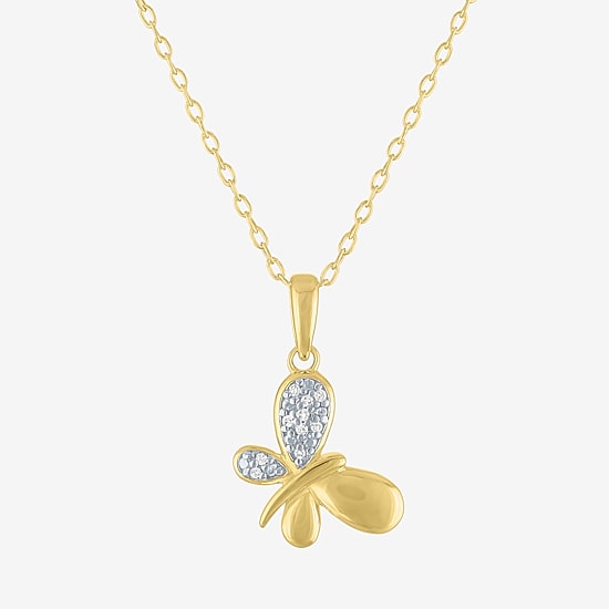 Diamond Addiction (G-H, Si2-I1), Butterfly Womens Diamond Accent Lab Grown White Diamond Accent 14K Gold Over Silver Butterfly 16 Inch Pendant Necklace