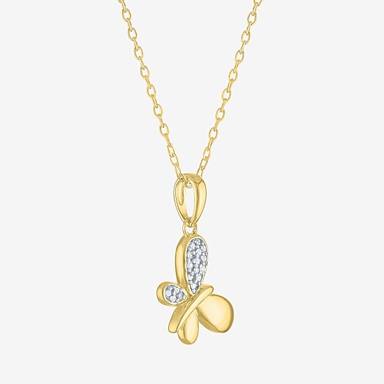Diamond Addiction (G-H, Si2-I1), Butterfly Womens Diamond Accent Lab Grown White Diamond Accent 14K Gold Over Silver Butterfly 16 Inch Pendant Necklace