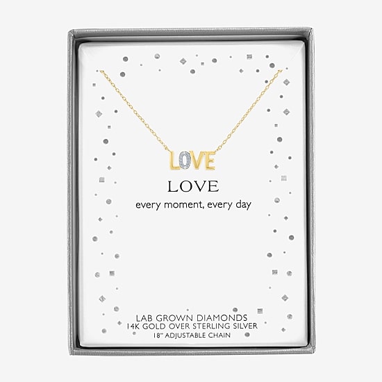 Diamond Addiction (G-H, Si2-I1), Love Womens Diamond Accent Lab Grown White Diamond Accent 14K Gold Over Silver 16 Inch Pendant Necklace