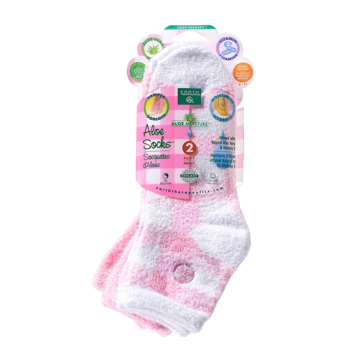 Earth Therapeutics Pink Plaid Aloe Moisturizing Socks