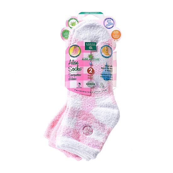 Earth Therapeutics Pink Plaid Aloe Moisturizing Socks