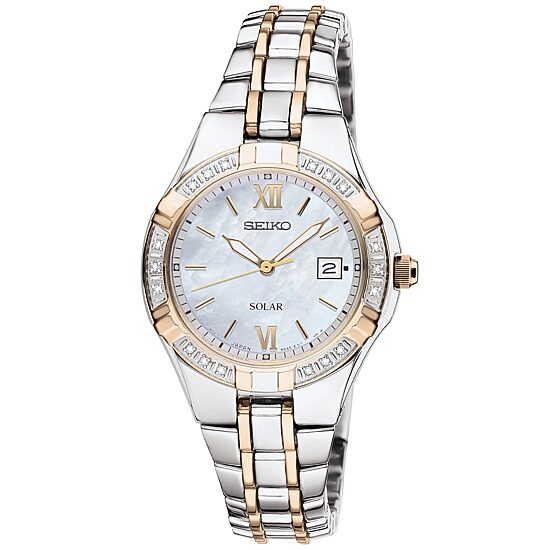 Seiko® Womens Two-Tone Diamond-Accent Solar Watch SUT068