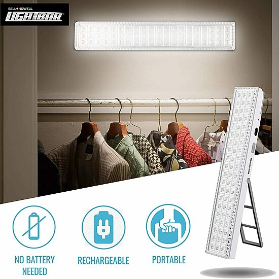 Bell + Howell Lightbar Rechargeable Portable Lamp with Folding Stand and Hanger