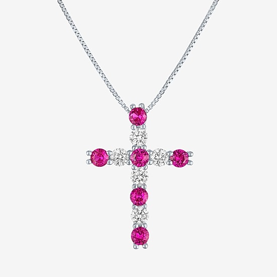 Womens Lab Created Red Ruby Sterling Silver 18 Inch Pendant Necklace