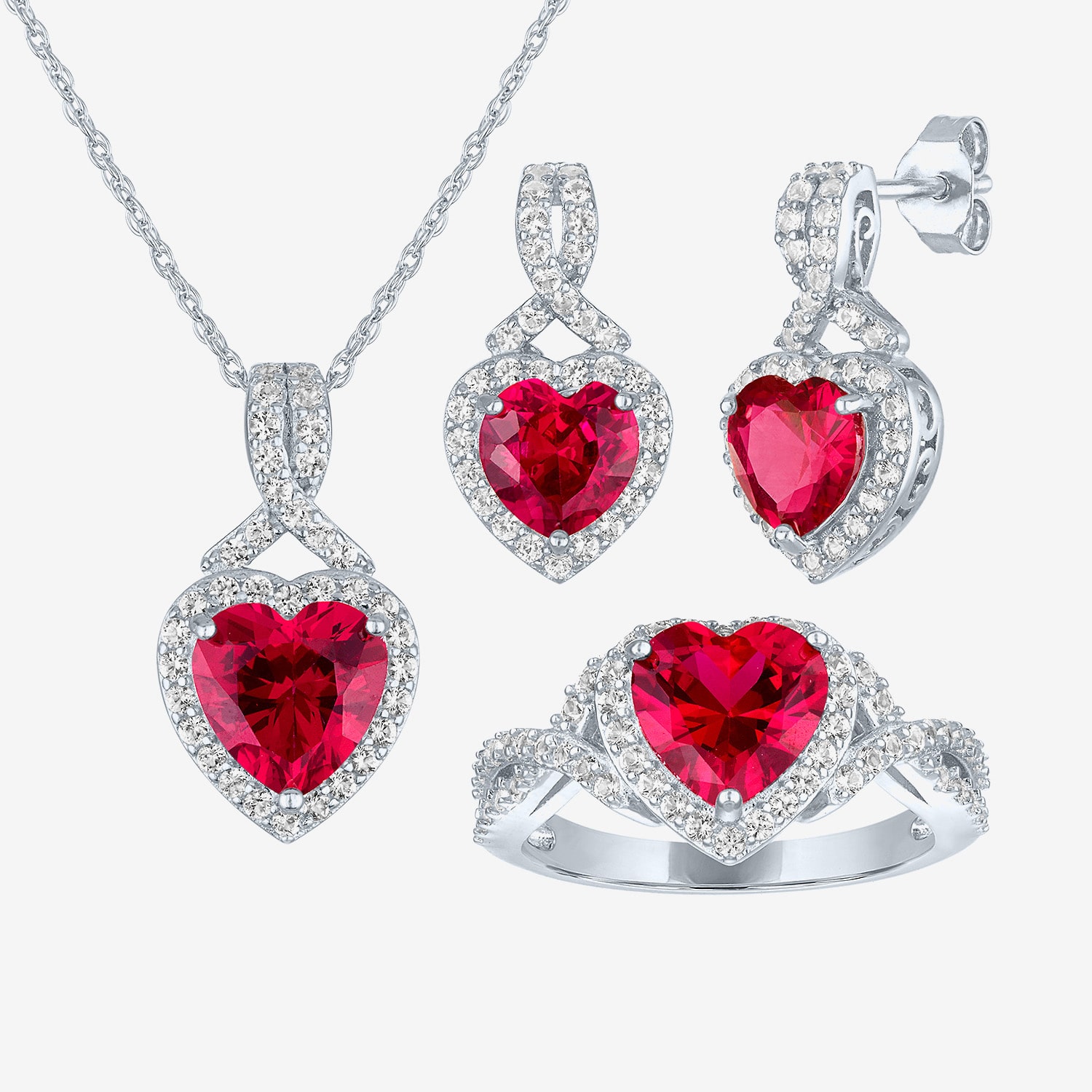 Lab Created Gemstone Sterling Silver Heart 3-pc. Jewelry Set