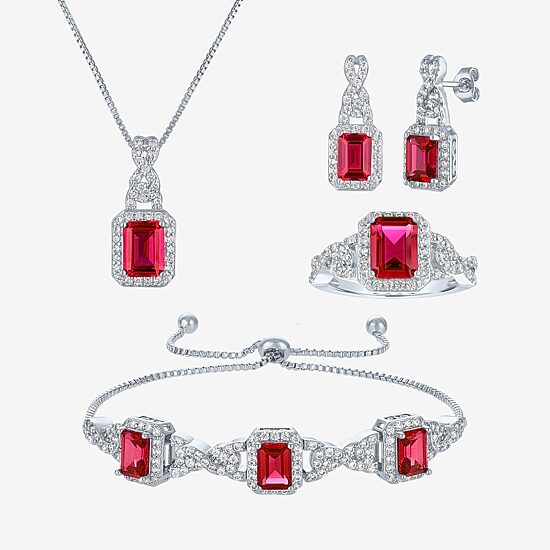 Womens Lab Created Red Ruby Pure Silver Over Brass 4-pc. Jewelry Set