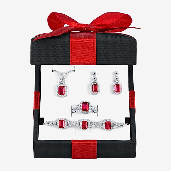 Womens Lab Created Red Ruby Pure Silver Over Brass 4-pc. Jewelry Set