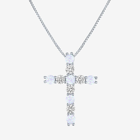 Womens White Opal Sterling Silver 18 Inch Pendant Necklace