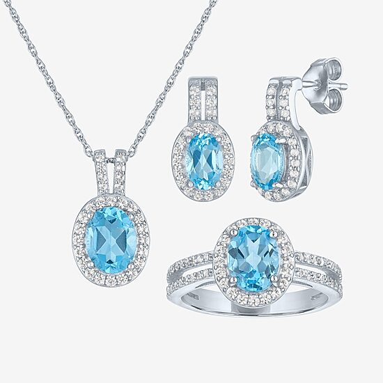 Womens Genuine Blue Topaz Sterling Silver 3-pc. Jewelry Set