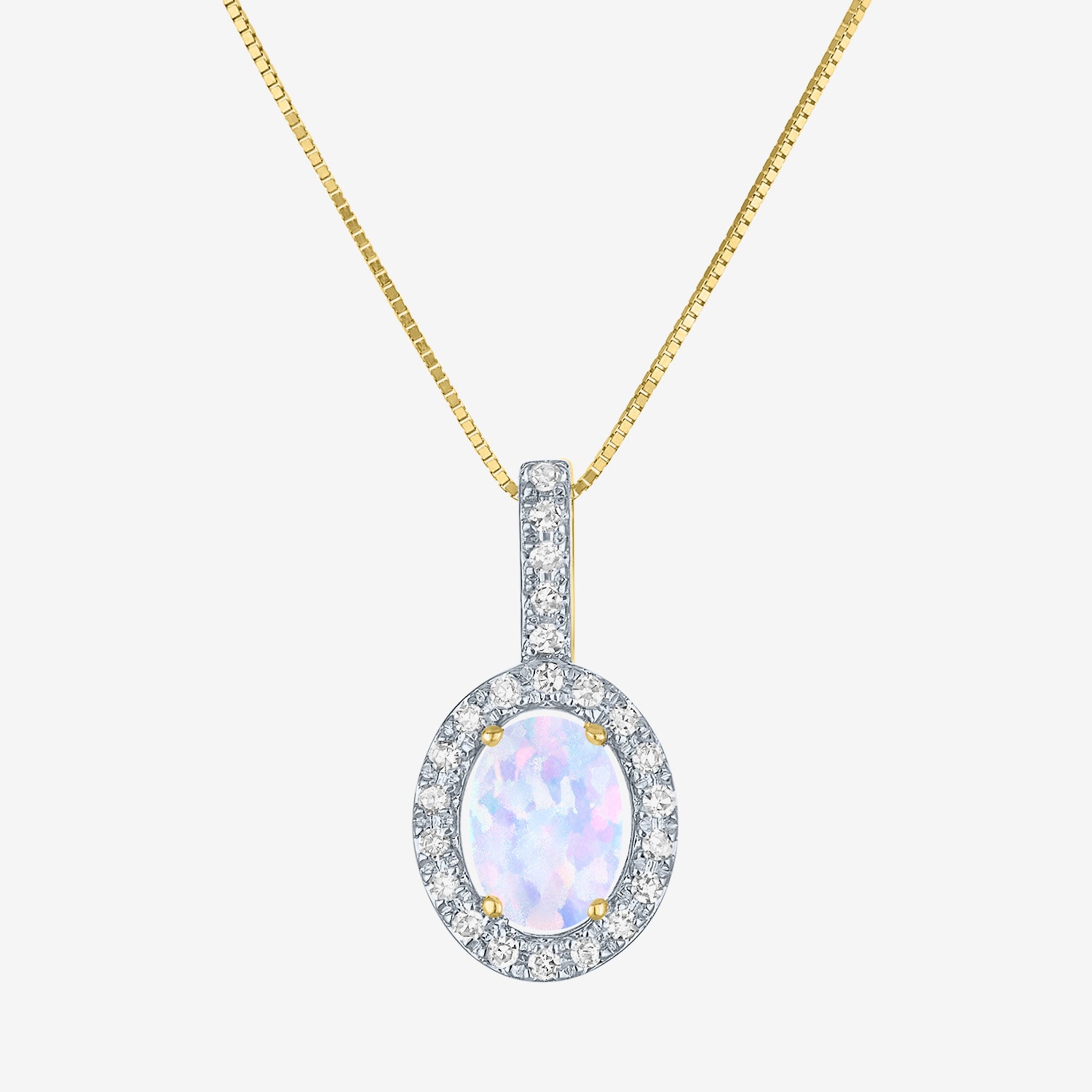 Womens Diamond Accent Lab Created White Opal 10K Gold Oval 18 Inch Pendant Necklace