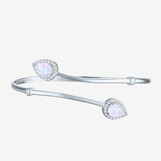 Womens Lab Created White Opal Sterling Silver Pear Bangle Bracelet