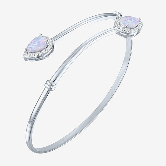 Womens Lab Created White Opal Sterling Silver Pear Bangle Bracelet