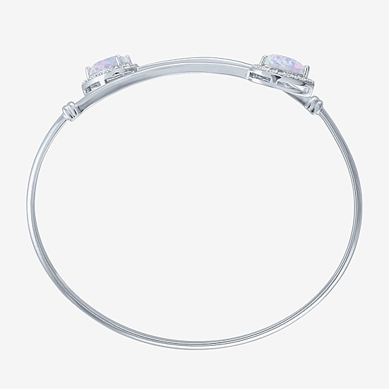 Womens Lab Created White Opal Sterling Silver Pear Bangle Bracelet