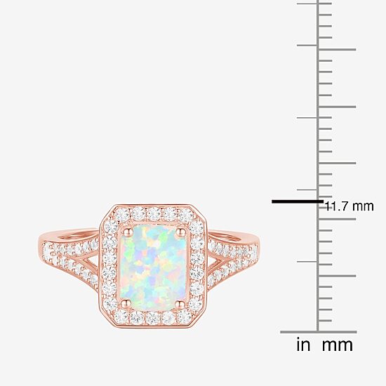 Yes, Please! Womens Lab Created White Opal 14K Rose Gold Over Silver Halo Cocktail Ring