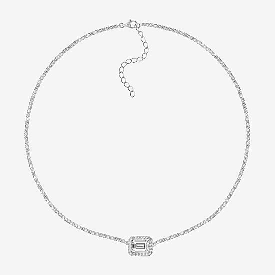 Diamonart Womens White Cubic Zirconia Sterling Silver 16 Inch Tennis Necklace