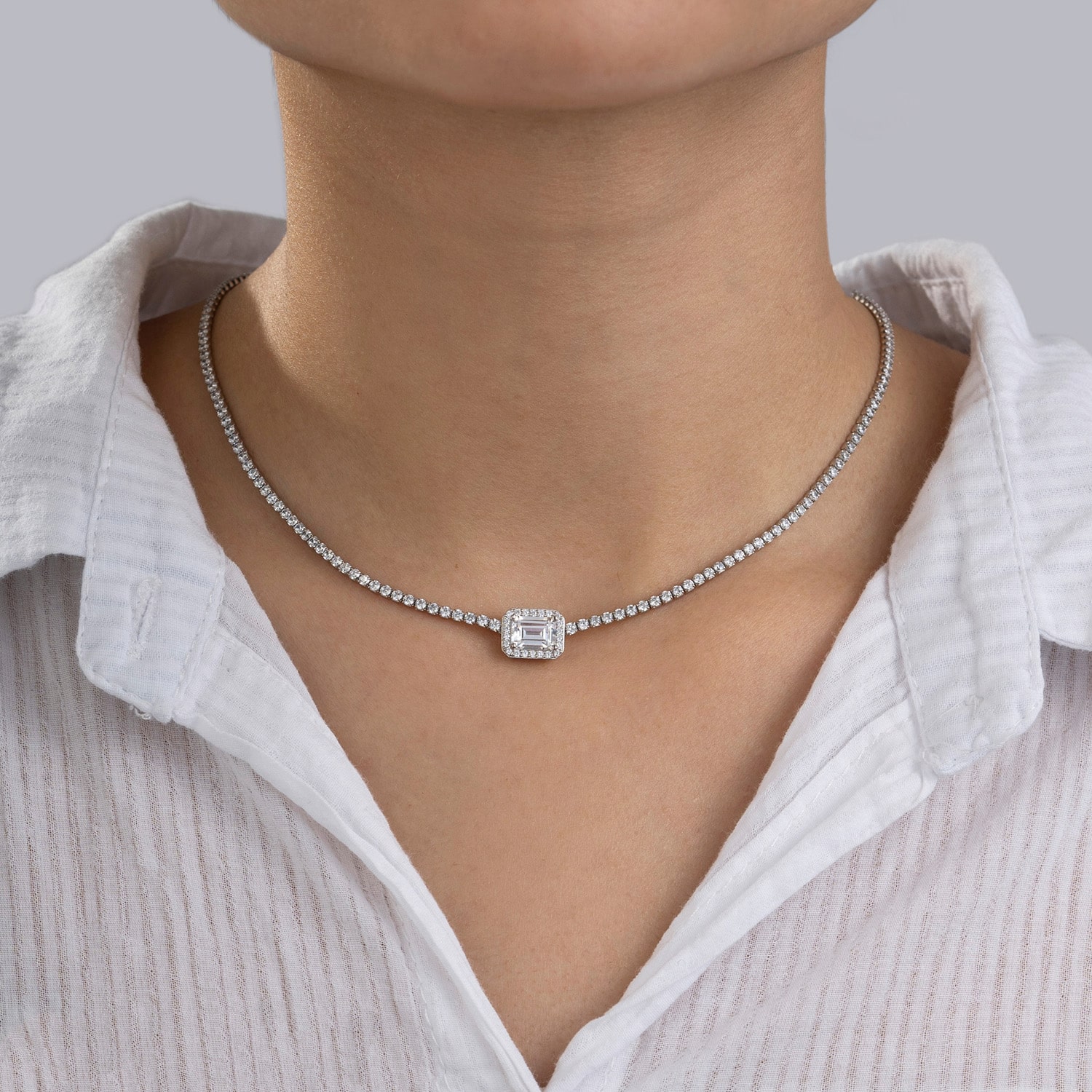 Diamonart Womens Cubic Zirconia Sterling Silver Inch Tennis Necklace