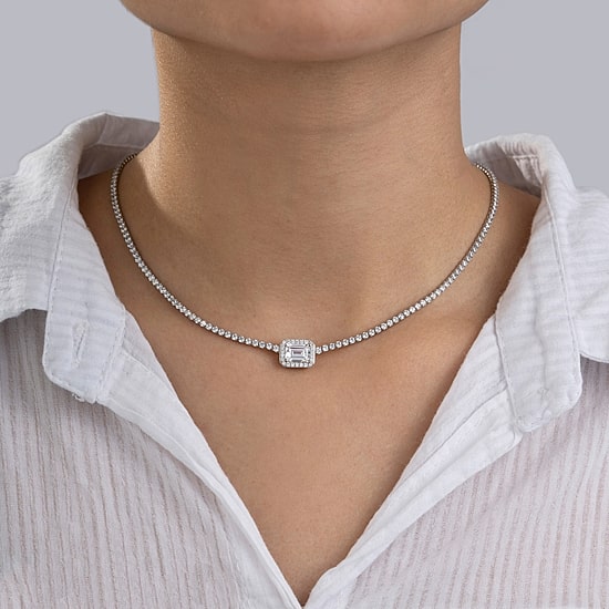 Diamonart Womens White Cubic Zirconia Sterling Silver 16 Inch Tennis Necklace