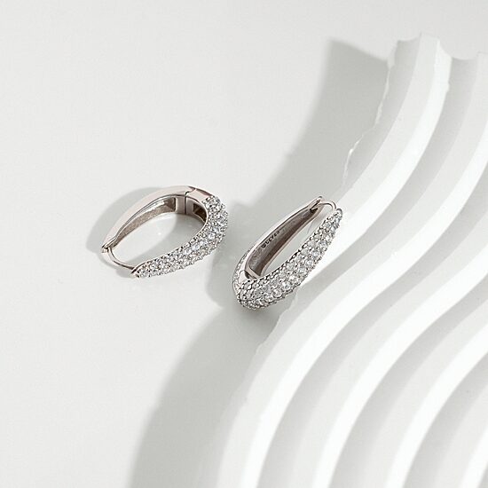 Diamonart Womens Cubic Zirconia Sterling Silver 39.7mm Oval Hoop Earrings