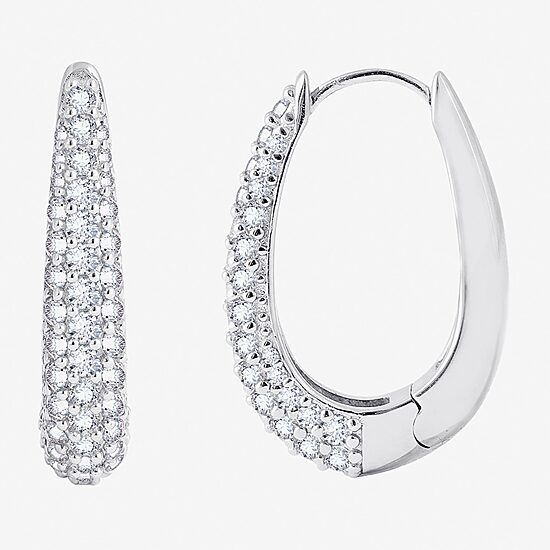 Diamonart Womens Cubic Zirconia Sterling Silver 39.7mm Oval Hoop Earrings