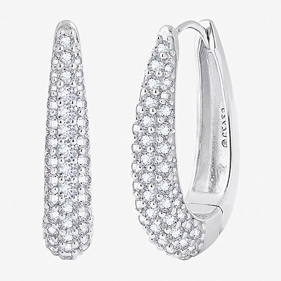 Diamonart Womens Cubic Zirconia Sterling Silver 39.7mm Oval Hoop Earrings