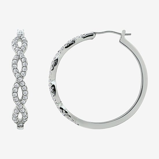Diamonart Womens Cubic Zirconia Sterling Silver 18.5mm Oval Hoop Earrings