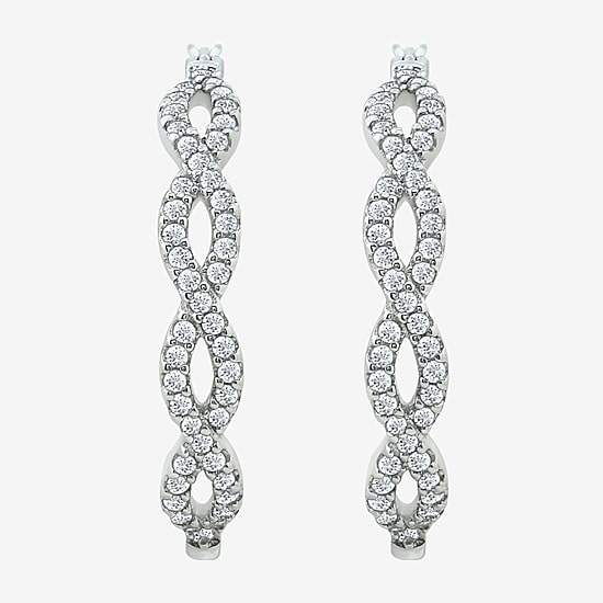 Diamonart Womens Cubic Zirconia Sterling Silver 18.5mm Oval Hoop Earrings
