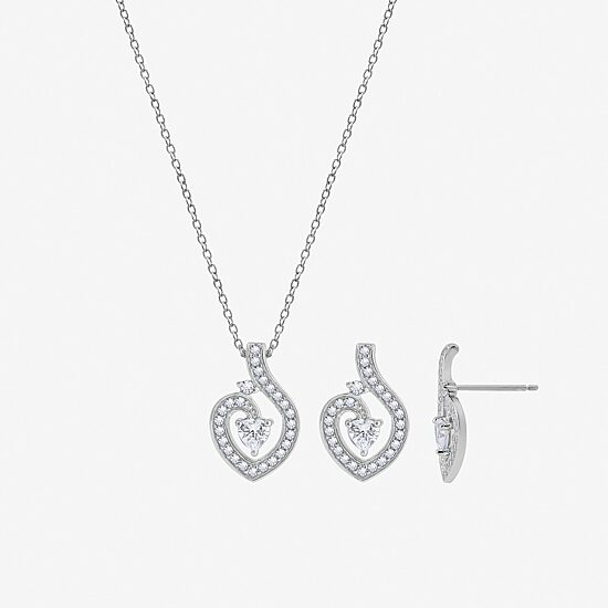 Diamonart Womens Cubic Zirconia Sterling Silver Heart 2-pc. Jewelry Set