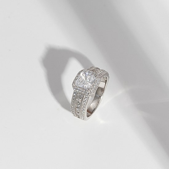 Diamonart Womens Cubic Zirconia Sterling Silver Side Stone Engagement Ring