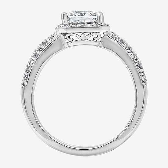 Diamonart Womens Cubic Zirconia Sterling Silver Side Stone Engagement Ring