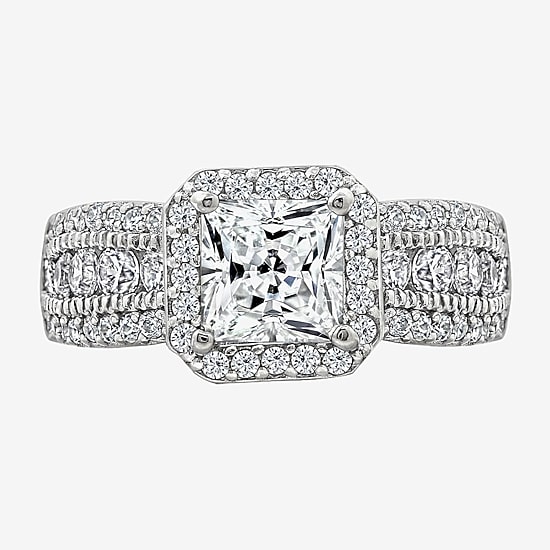 Diamonart Womens Cubic Zirconia Sterling Silver Side Stone Engagement Ring