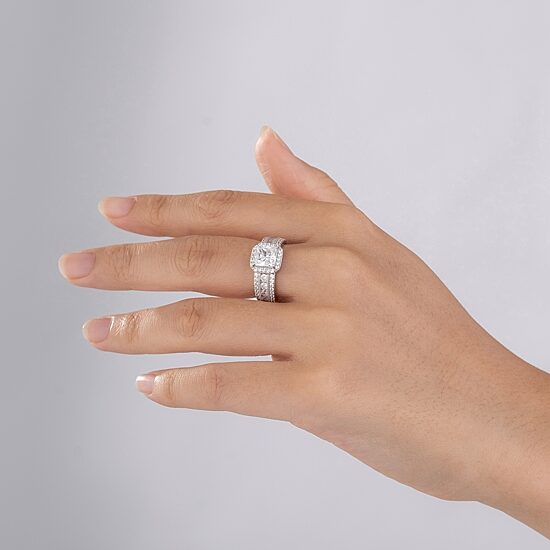 Diamonart Womens Cubic Zirconia Sterling Silver Side Stone Engagement Ring