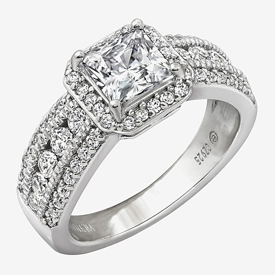 Diamonart Womens Cubic Zirconia Sterling Silver Side Stone Engagement Ring