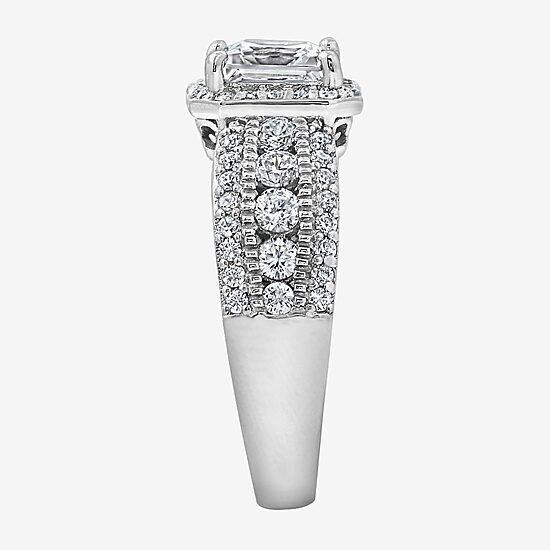 Diamonart Womens Cubic Zirconia Sterling Silver Side Stone Engagement Ring