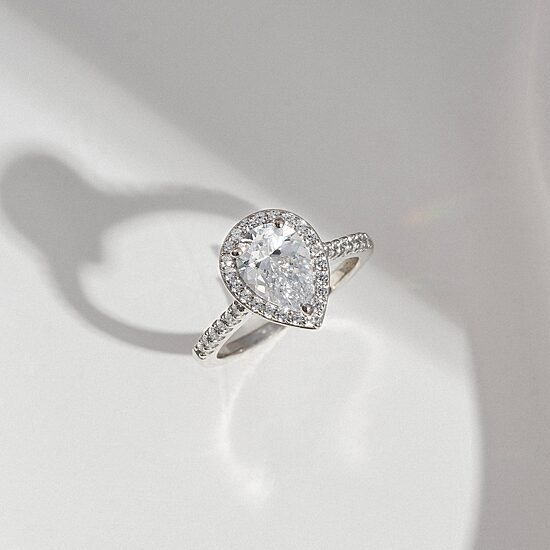 Diamonart Womens Cubic Zirconia Sterling Silver Side Stone Engagement Ring