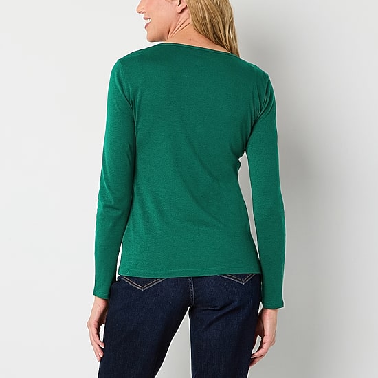 Liz Claiborne Womens Crew Neck Long Sleeve T-Shirt
