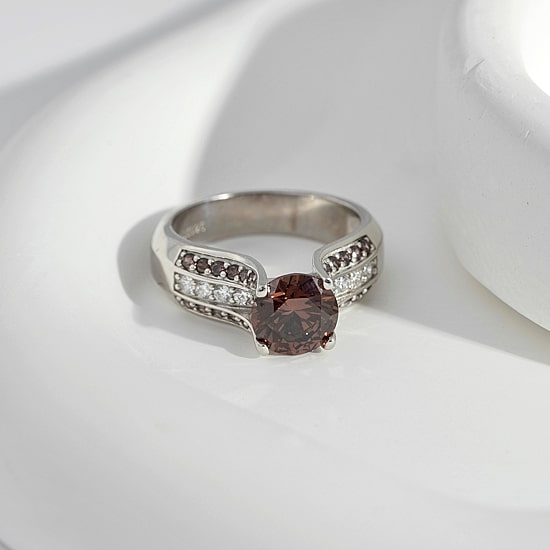 Diamonart Womens Brown Cubic Zirconia Sterling Silver Side Stone Engagement Ring