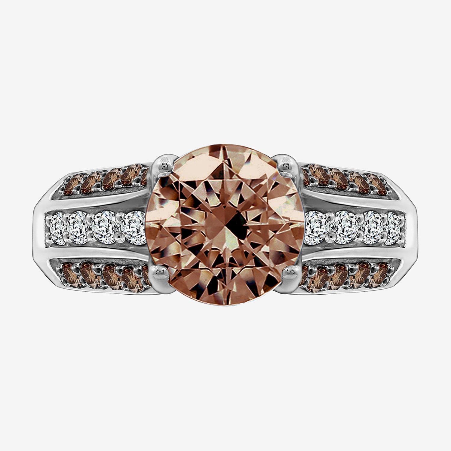 Diamonart Womens Brown Cubic Zirconia Sterling Silver Side Stone Engagement Ring