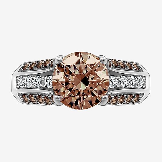 Diamonart Womens Brown Cubic Zirconia Sterling Silver Side Stone Engagement Ring
