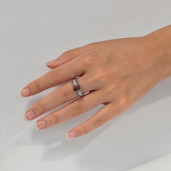 Diamonart Womens Brown Cubic Zirconia Sterling Silver Side Stone Engagement Ring